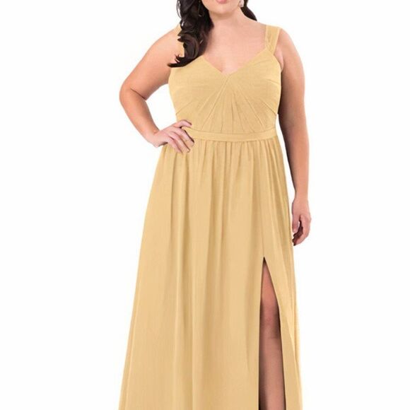 Azazie Women's Elegant Maxi‎ Gown Chiffon Dress Party Prom Gold Size 12 - Picture 1 of 9